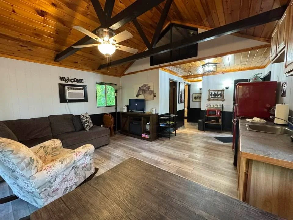 Buckeye Cabin living area near Palmerosa Campground in Hocking Hills, Ohio
