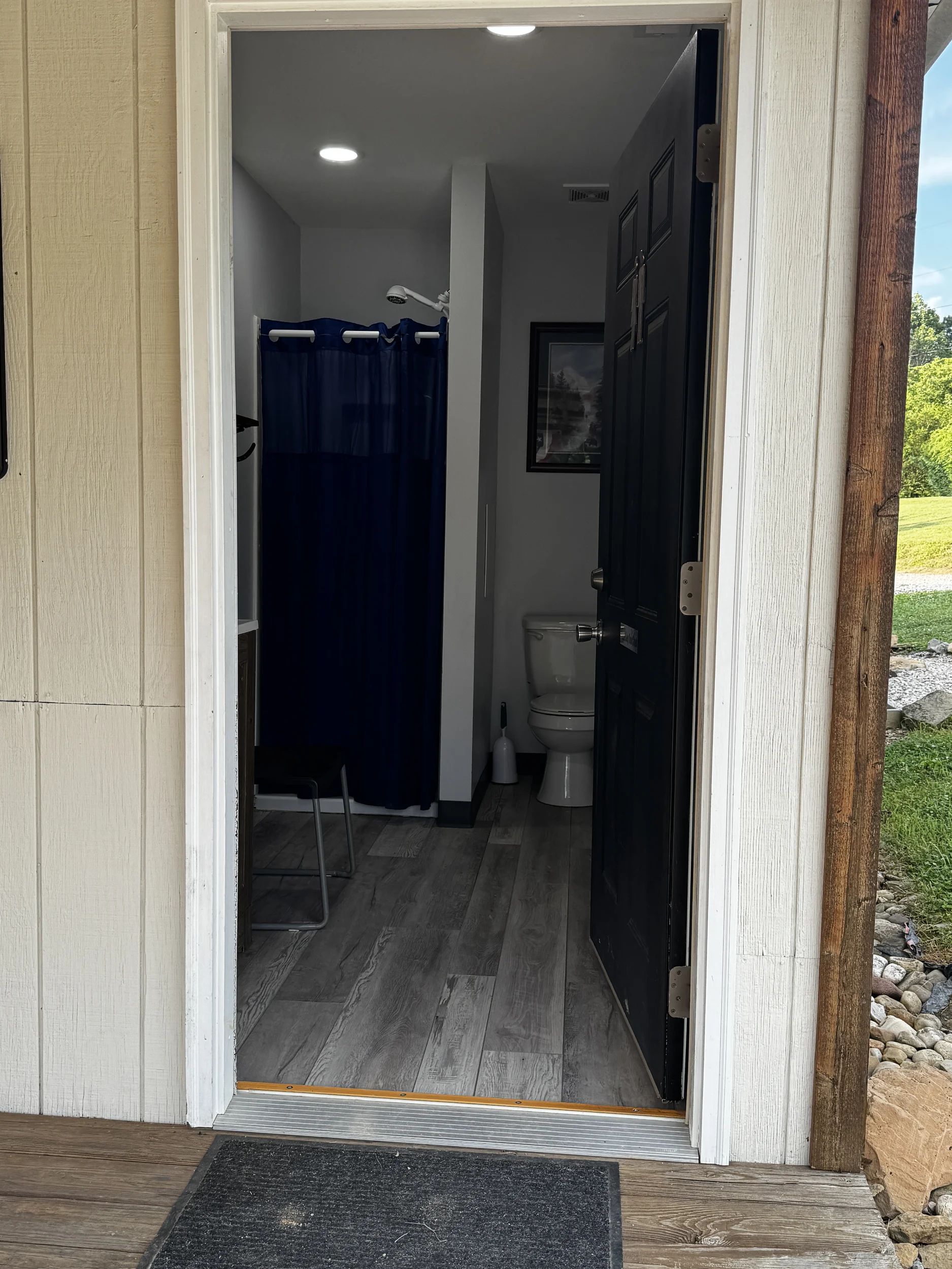 Private shower room at Palmerosa Campground in Hocking Hills, Ohio